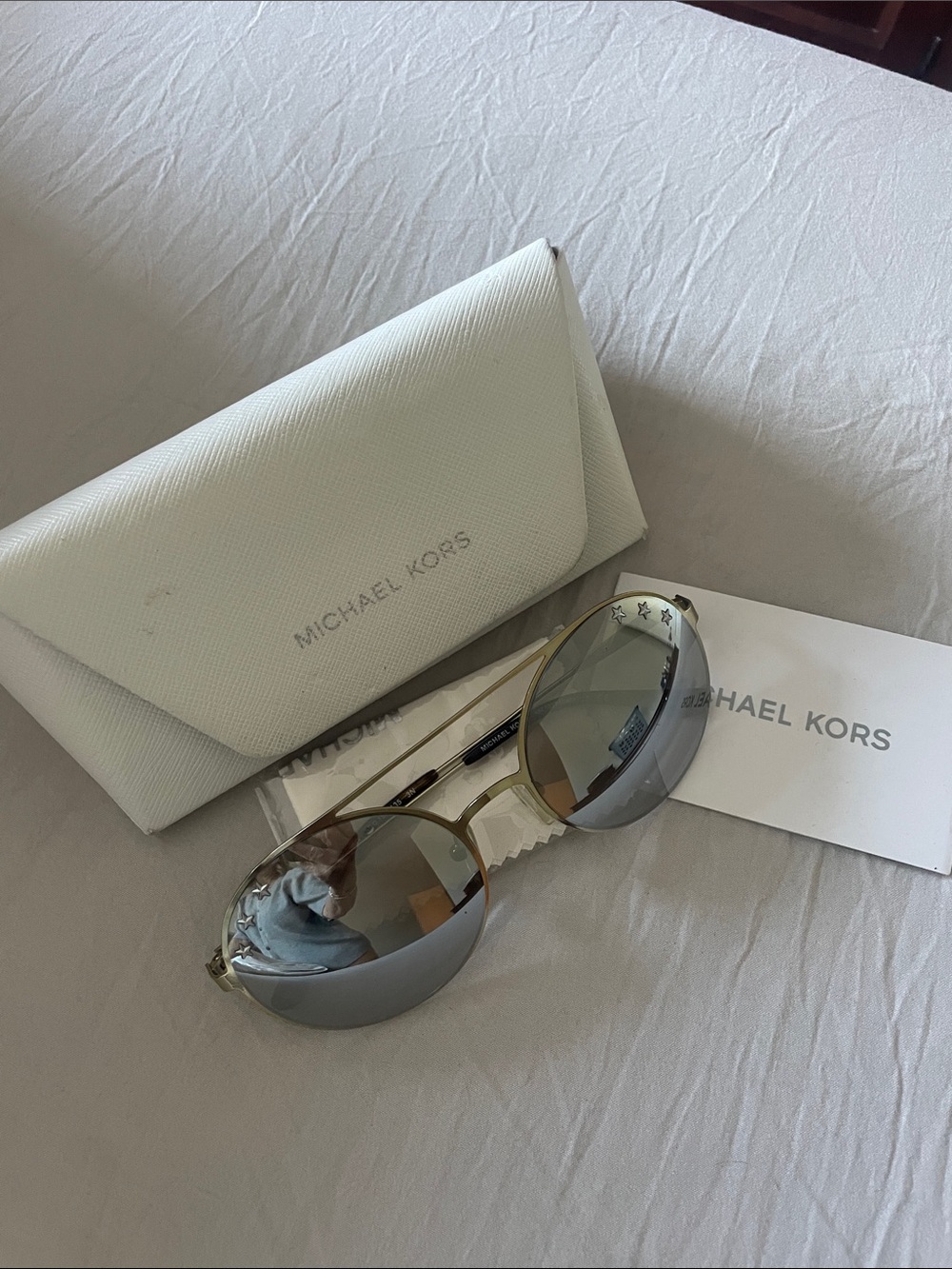 Michael Kors Gold Frame Silver Mirrored Aviator Sunglasses